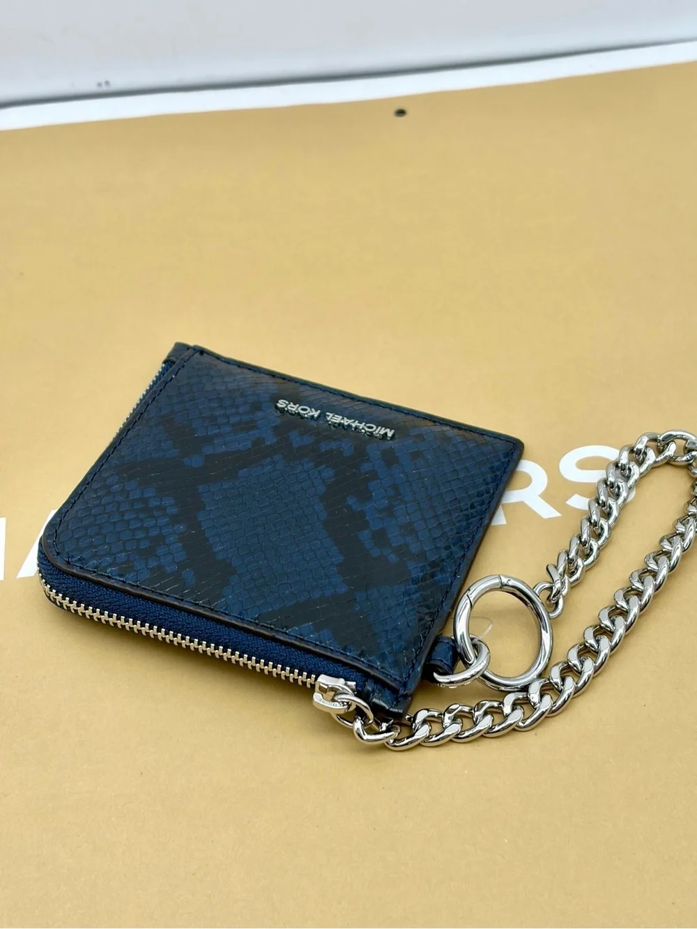 Michael Kors Jet Set Travel Medium Snake Embossed Chain Wallet Card Case